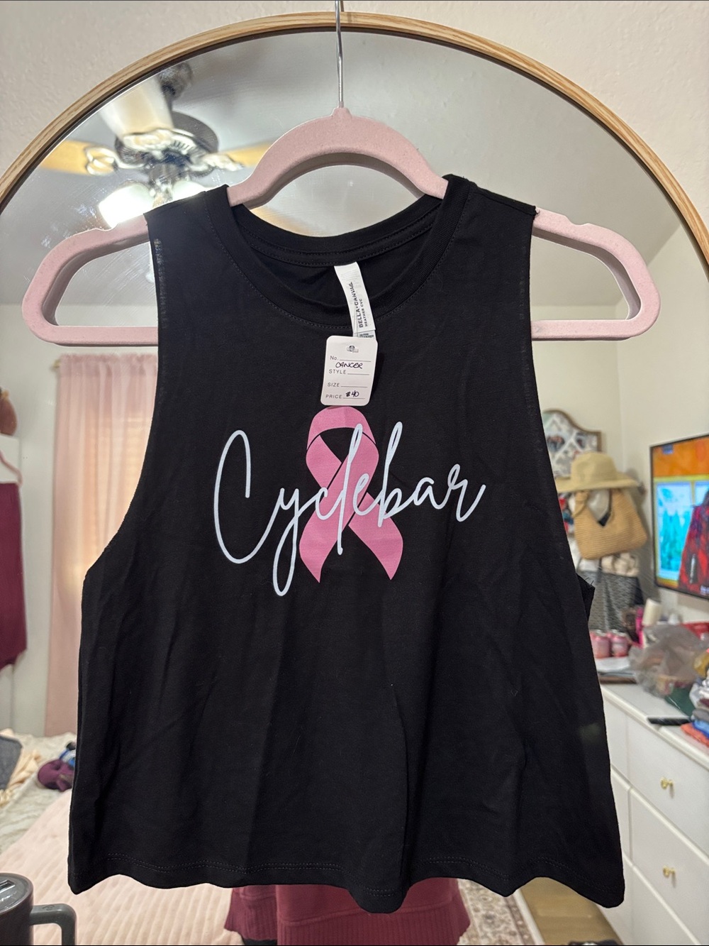 Cyclebar Black Tank with Pink Ribbon Graphic